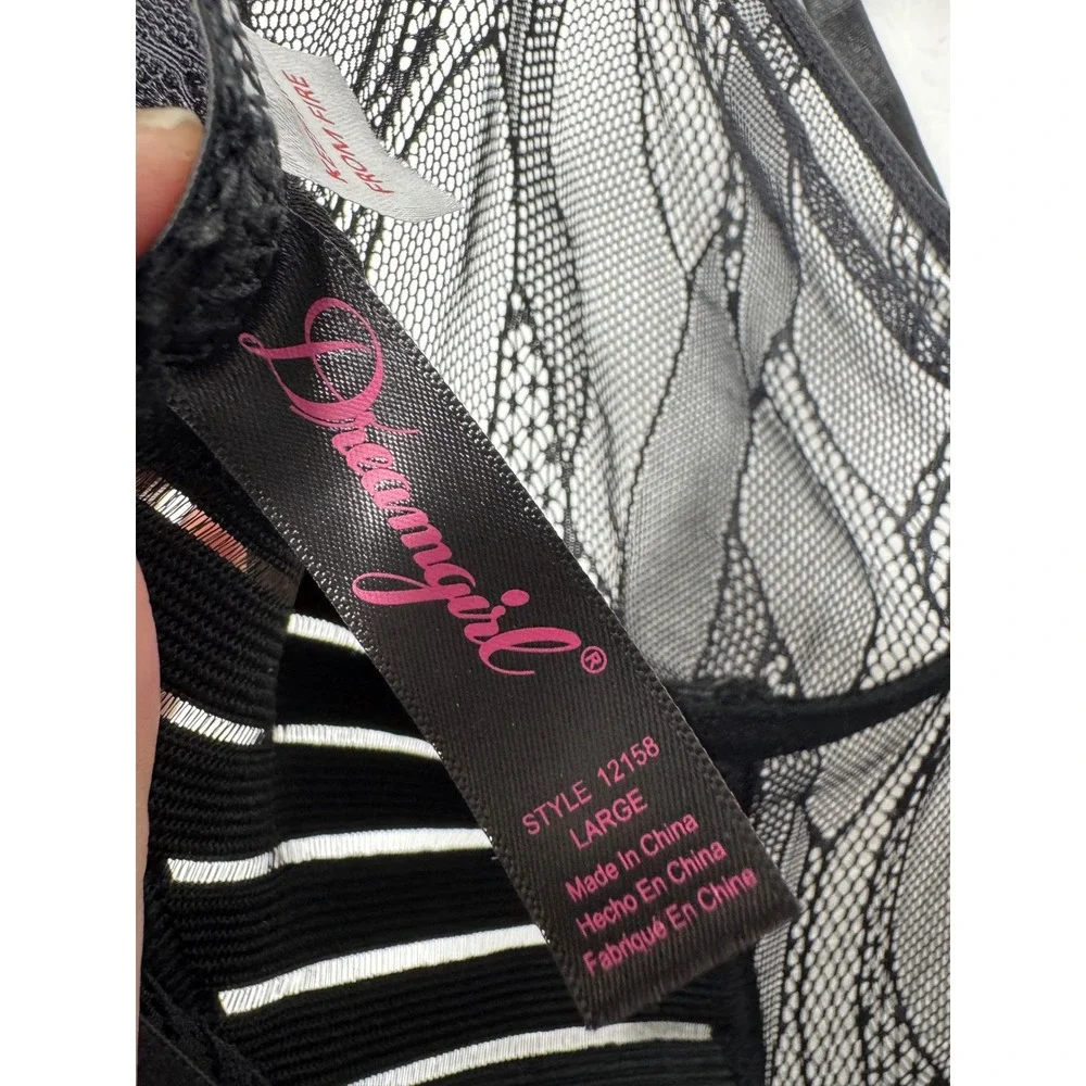Dreamgirl Black Lace Mesh Underwire‎ Chemise Dress Garter Lingerie Womens Size L